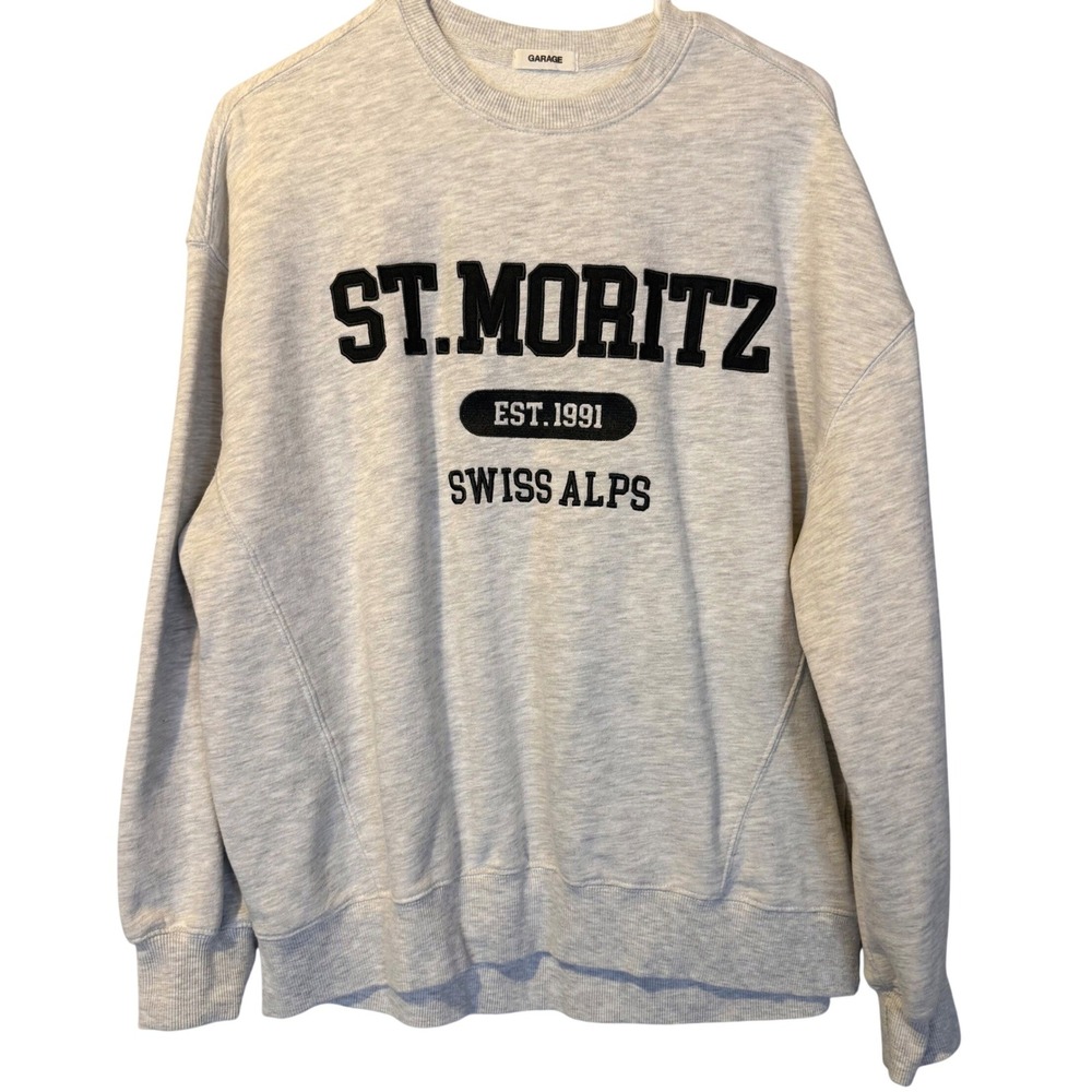 Garage St Moritz Swiss‎ Alps Sweatshirt S Heather Gray Oversized Pullover Preppy